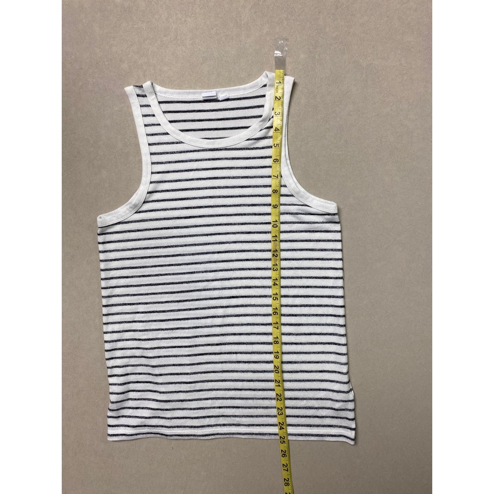 Gap Womens Medium Striped Ribbed Knit Tank Top White Navy Blue Scoop Neck Casual